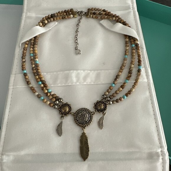 Carolyn Pollack Jewelry - Carolyn Pollack American West Jasper Sterling Brass, Turquoise Feather Necklace